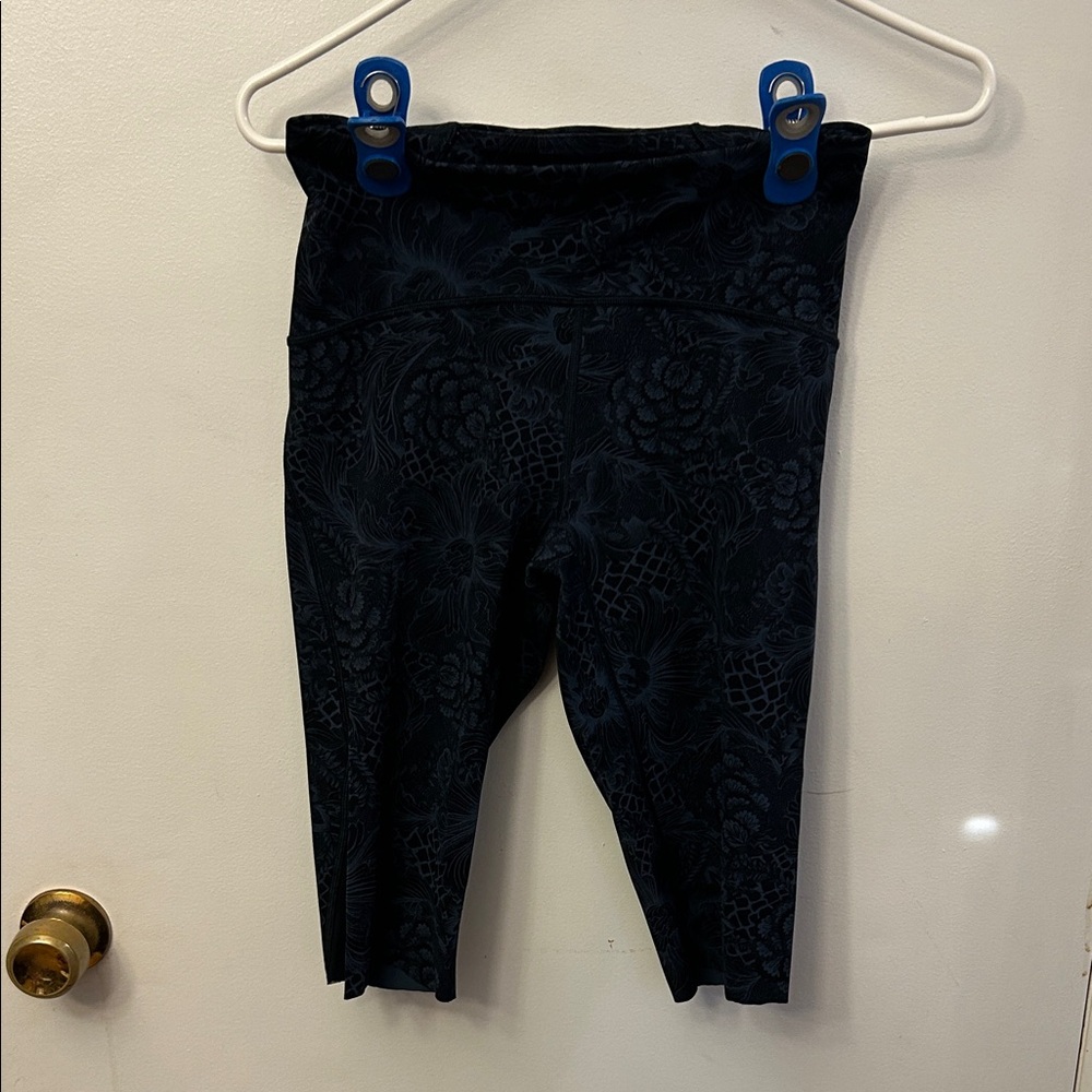Lululemon Leggings Blue/Black Have Been Cut Off to Shorts